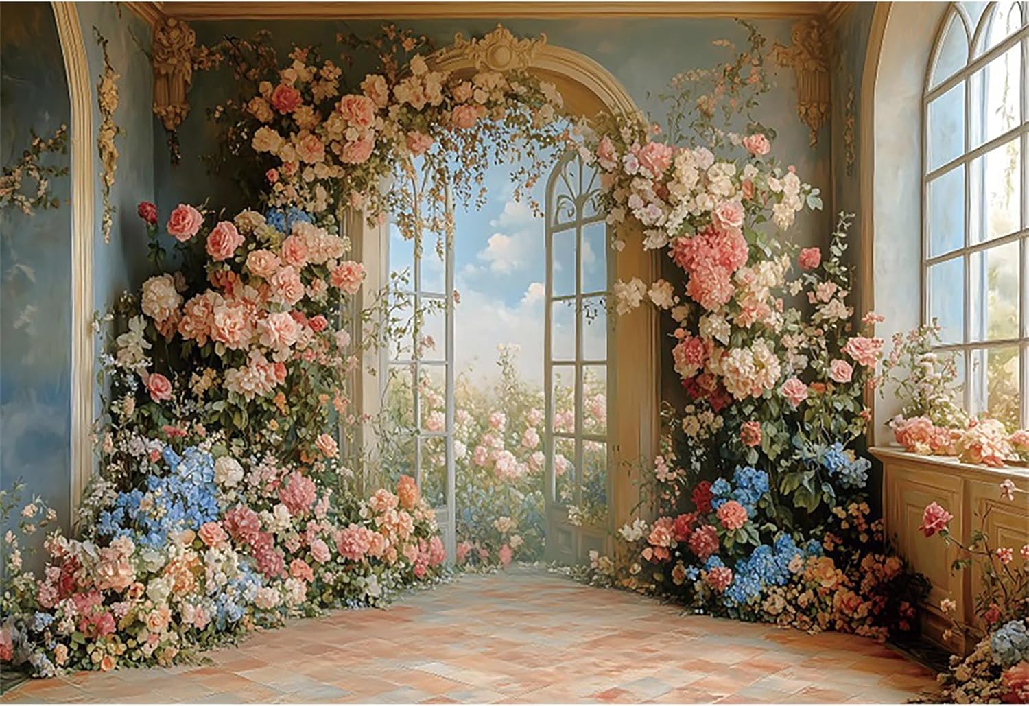 20x10ft Flower Wall Backdrop Photography European Style Oil Painting Floral Wedding Background Women Girls Lady Birthday Party Decorations Wedding Bridal Shower Banner Supplies Props Video