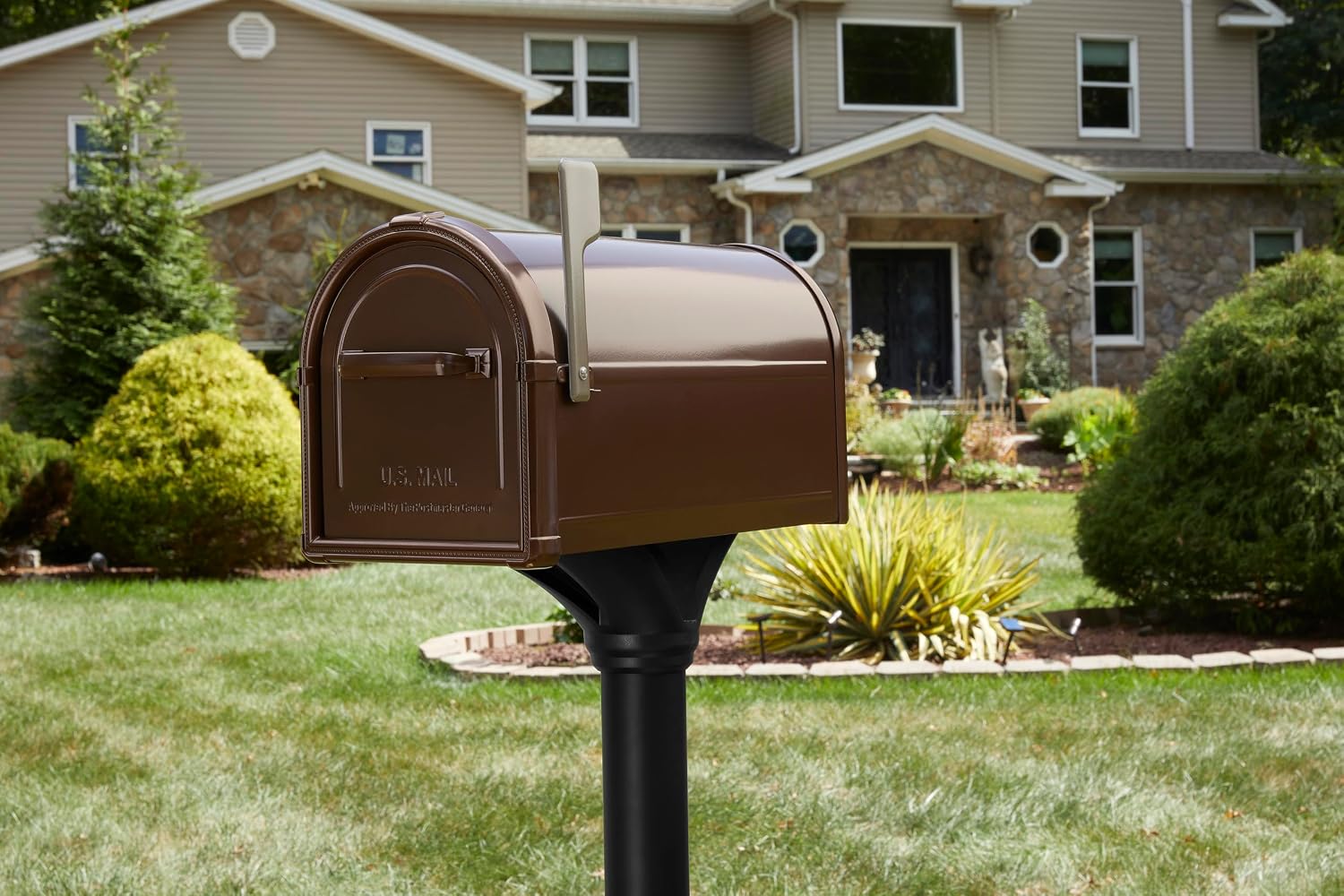 Mayne 580B00300 25x8 Black Newport Mail Post and Hillsborough 5593C-CG-10 Copper Galvanized Steel Large Capacity Post Mount Mailbox