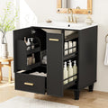 Harper & Bright Designs 24' Bathroom Vanity with Sink, Free Standing Vanity Set with Door Shelf, Deep Drawer, and 2-Tier Pull-Out Basket, Wood Storage Cabinet with Ceramic Basin for Bathroom, Black