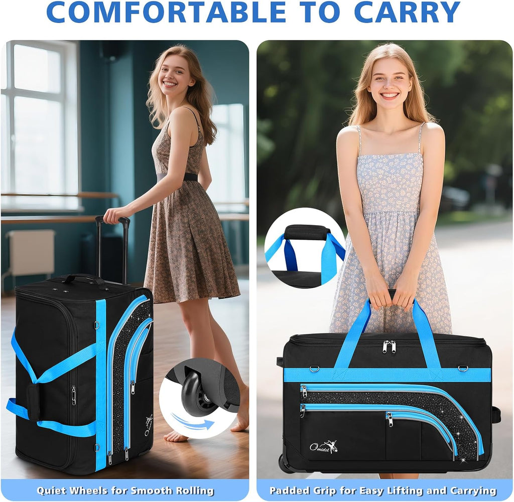 Dance Bag with Garment Rack, 28' Rolling Dance Suitcase Competition Duffle Bag with Garment Rack & Wheels | Versatile Compartments, Upgraded Stable System for Dance Shows, Travel, Cheer, Recital