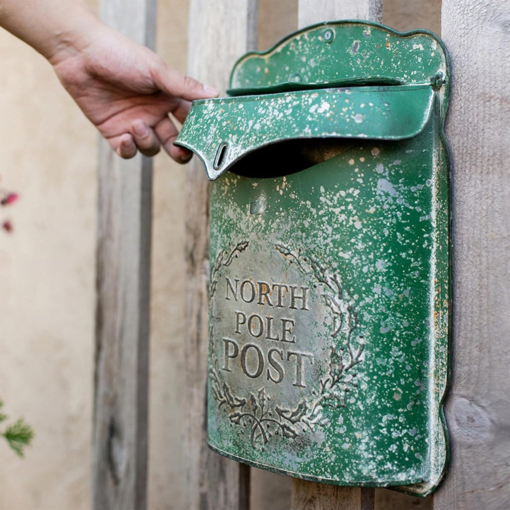 MELPHI Vintage Wall Mailbox, Metal Mailbox Large Capacity, Vintage Post Box with Cover, Wall Mount Mail Box for Garden, Outside, Coffee, Shop, Rustic Farmhouse (Color : Green)