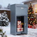 Outdoor Package Delivery Box with Wooden Door, Pre-Assembled Lockable Anti-Theft Parcel Drop Box, IPX3 Waterproof & Weather-Resistant for Porch, Fence, Curbside, (M - Blue)