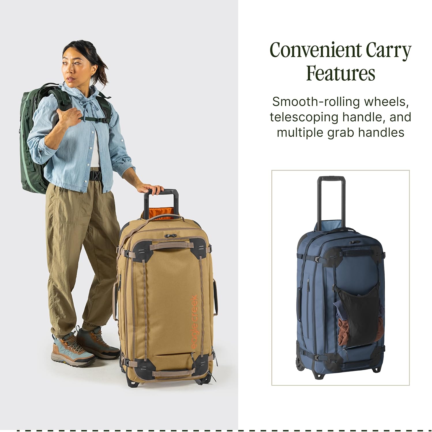 Eagle Creek Gear Warrior XE 2-Wheel Luggage to Keep Travel Items Organized - Smooth Rolling Wheels - Telescoping Handle - Padded Laptop Pocket - Blue Jay - 30'