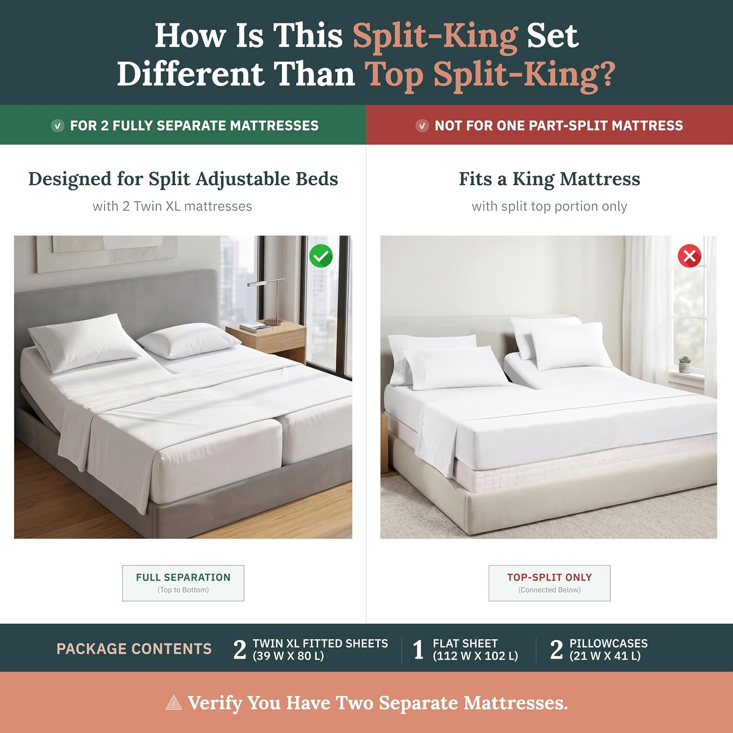 California Design Den Split King Sheets Sets for Adjustable Bed - 1000 Thread Count Sateen, Thick and Natural 100% Cotton Bed Sheets, Deep Pockets, Durable Bedding Set - White