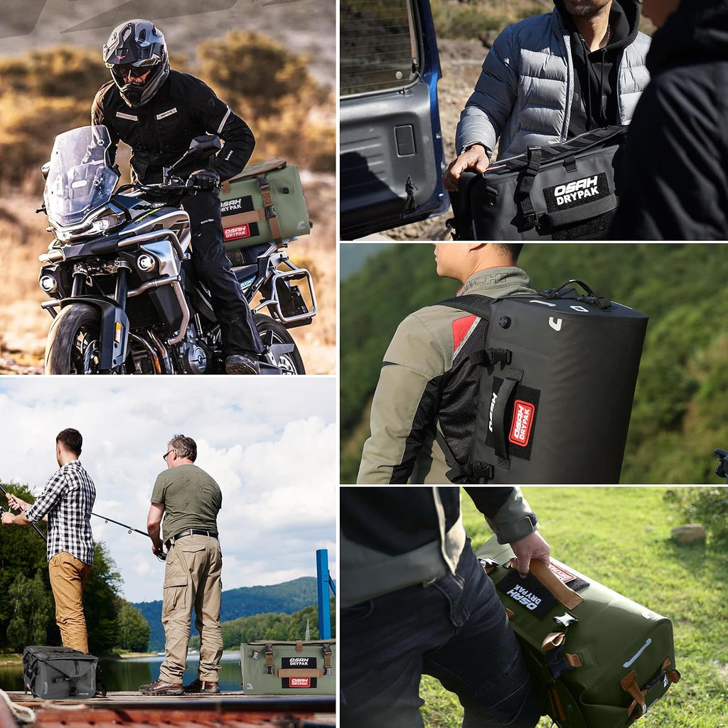 OSAH DRYPAK Waterproof Motorcycle Tail Bag, 40L Waterproof Duffel Bag, Motorcycle Dry Bag, Multifunctional Luggage Bag with Shoulder Straps for Travel, Camping, Fishing