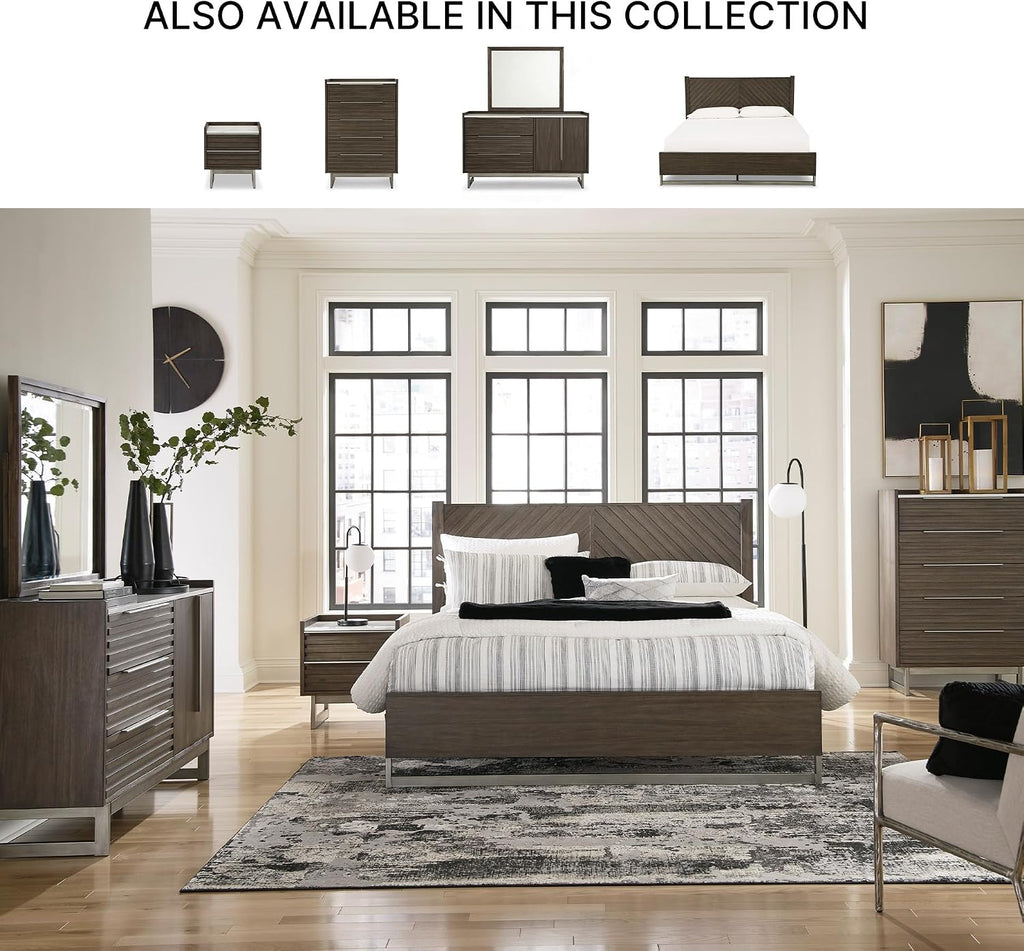 Signature Design by Ashley Arkenton Contemporary King Panel Bed with Dual USB Charging Ports, Foundation or Box Spring Needed, Dark Brown