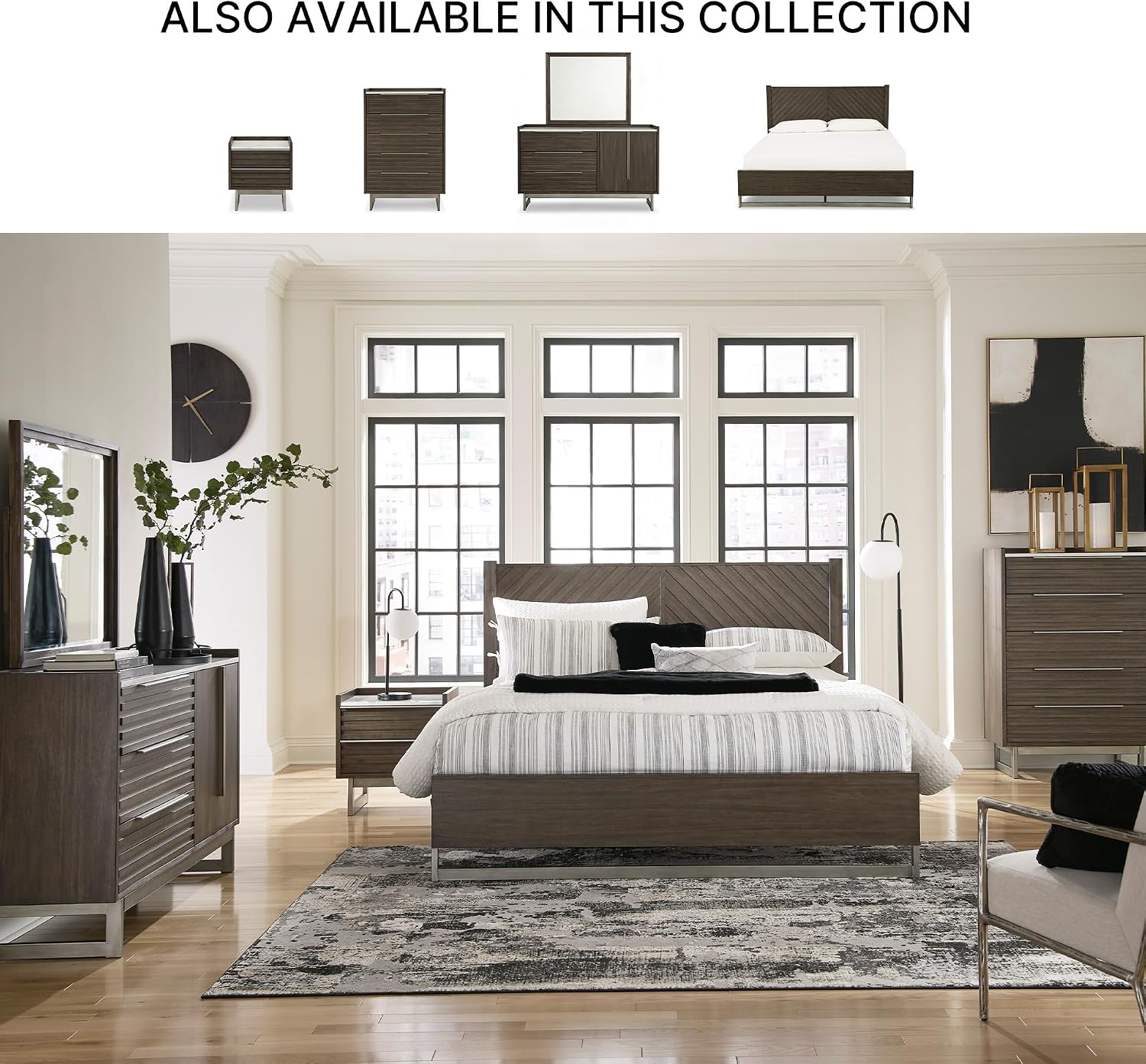 Signature Design by Ashley Arkenton Contemporary King Panel Bed with Dual USB Charging Ports, Foundation or Box Spring Needed, Dark Brown