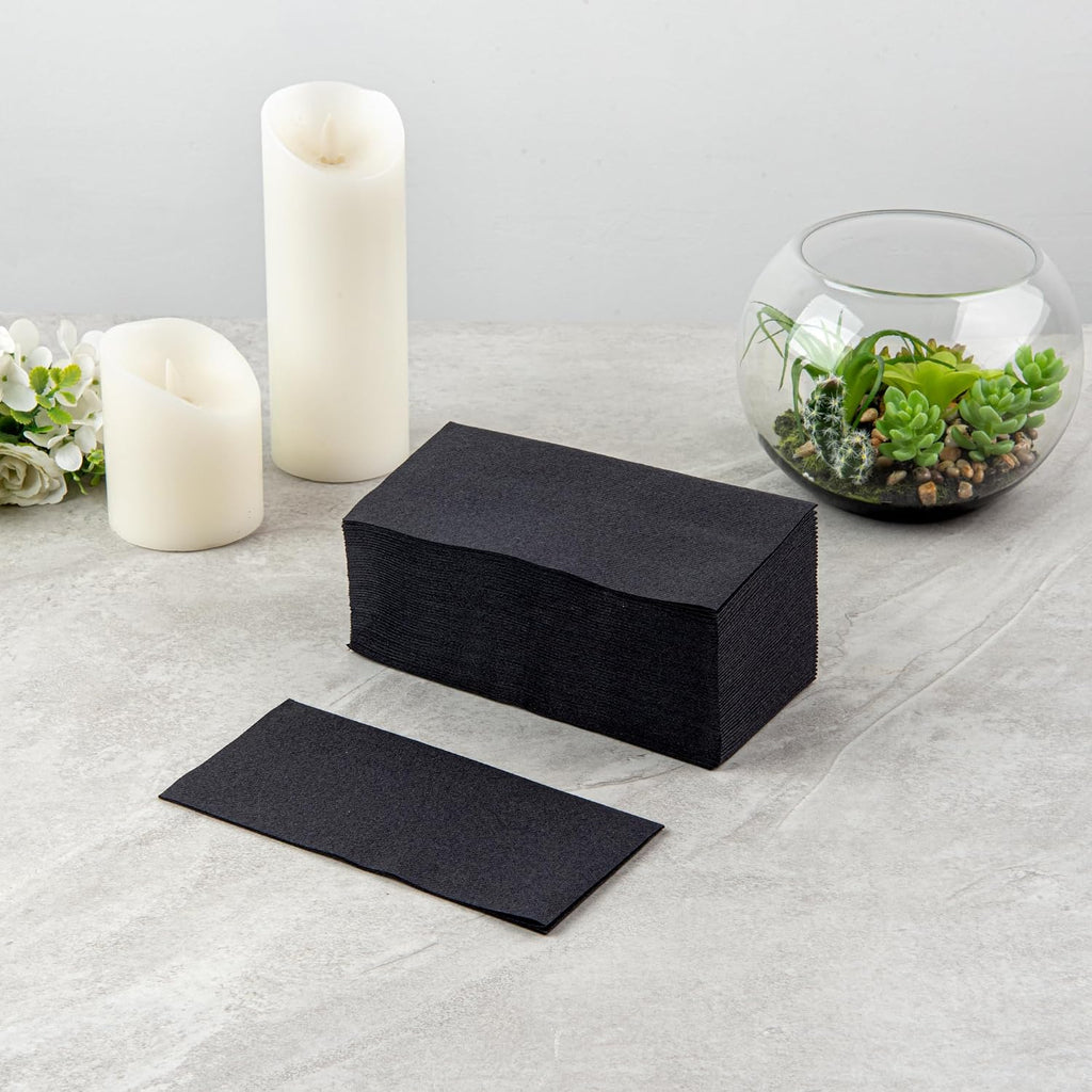 Luxenap 15.8 X 7.9 Inch Linen-Feel Guest Towels, 600 Hand Towels - ¼ Fold, Air-Laid, Black Paper Dinner Napkins, Disposable, for Restrooms, Kitchens, and Tables - Restaurantware