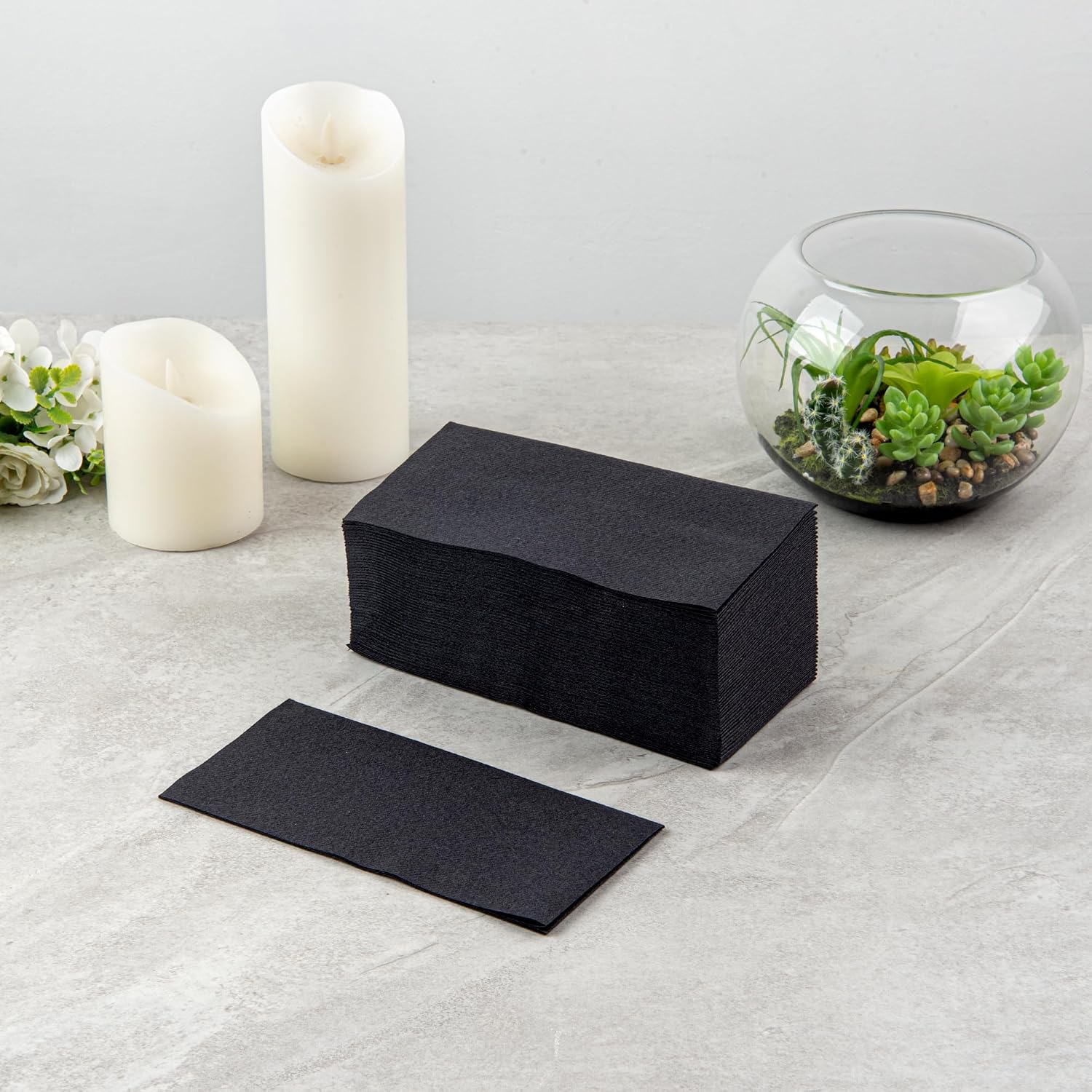 Luxenap 15.8 X 7.9 Inch Linen-Feel Guest Towels, 600 Hand Towels - ¼ Fold, Air-Laid, Black Paper Dinner Napkins, Disposable, for Restrooms, Kitchens, and Tables - Restaurantware