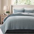 EverGrace Stonewashed 100% Natural Cotton Waffle Quilt Set Queen Size 3 Pieces, Soft, Breathable & Substantial Bedding, Quilted Coverlet Bedspread with 2 Shams for All Seasons, Blue Linen
