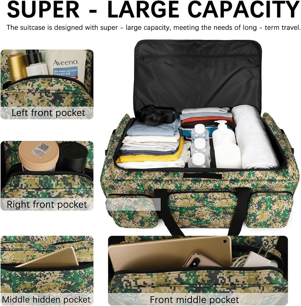 120L 3 Wheel Tactical Rolling Duffle Bag, Heavy Duty Military Deployment Luggage, 900D Waterproof Duffel for Camping Travel Outdoor Sports