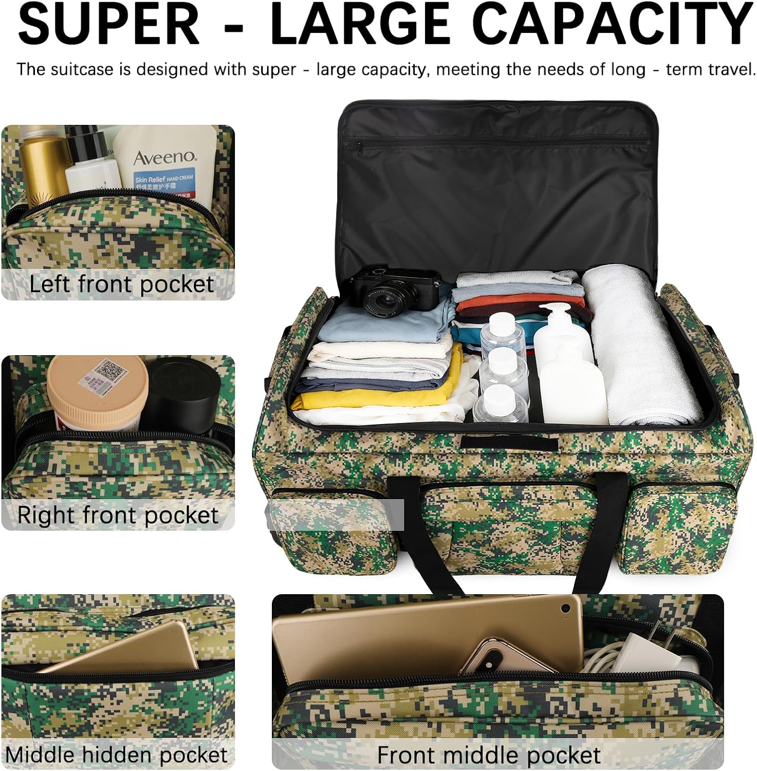 120L 3 Wheel Tactical Rolling Duffle Bag, Heavy Duty Military Deployment Luggage, 900D Waterproof Duffel for Camping Travel Outdoor Sports