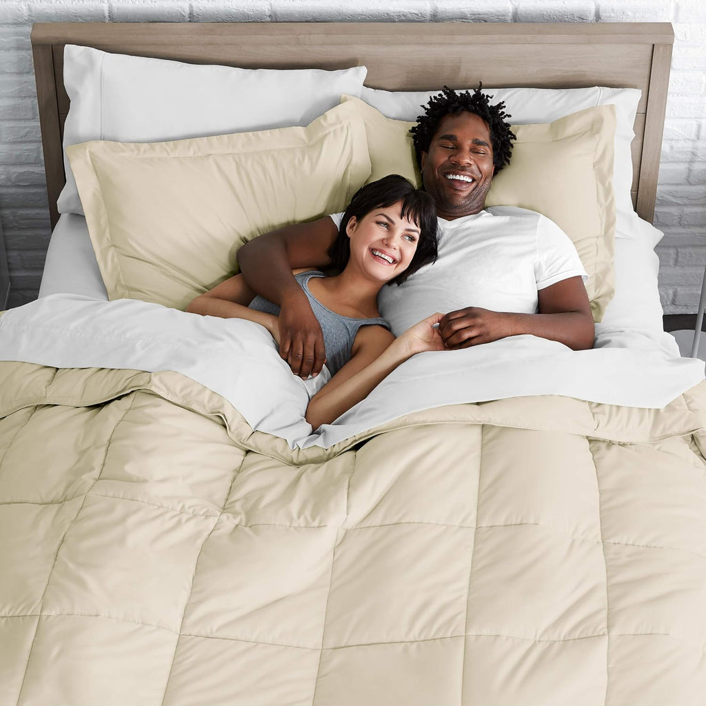 Oversized Queen All-Season Cooling Warmth Comforter Set – 3 Piece Bedding – 100% Egyptian Cotton, Long-Staple & Silky Soft – Luxury Hotel-Quality Duvet Insert – Machine Washable - Ivory