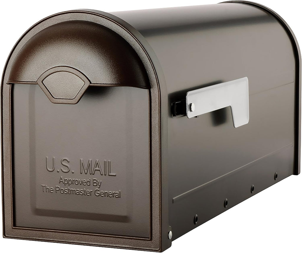Mayne 5813-W Newport Plus Mail Post, 25x8, White & Architectural Mailboxes 8830RZ-10 Winston Post Mount Mailbox, Rubbed Bronze
