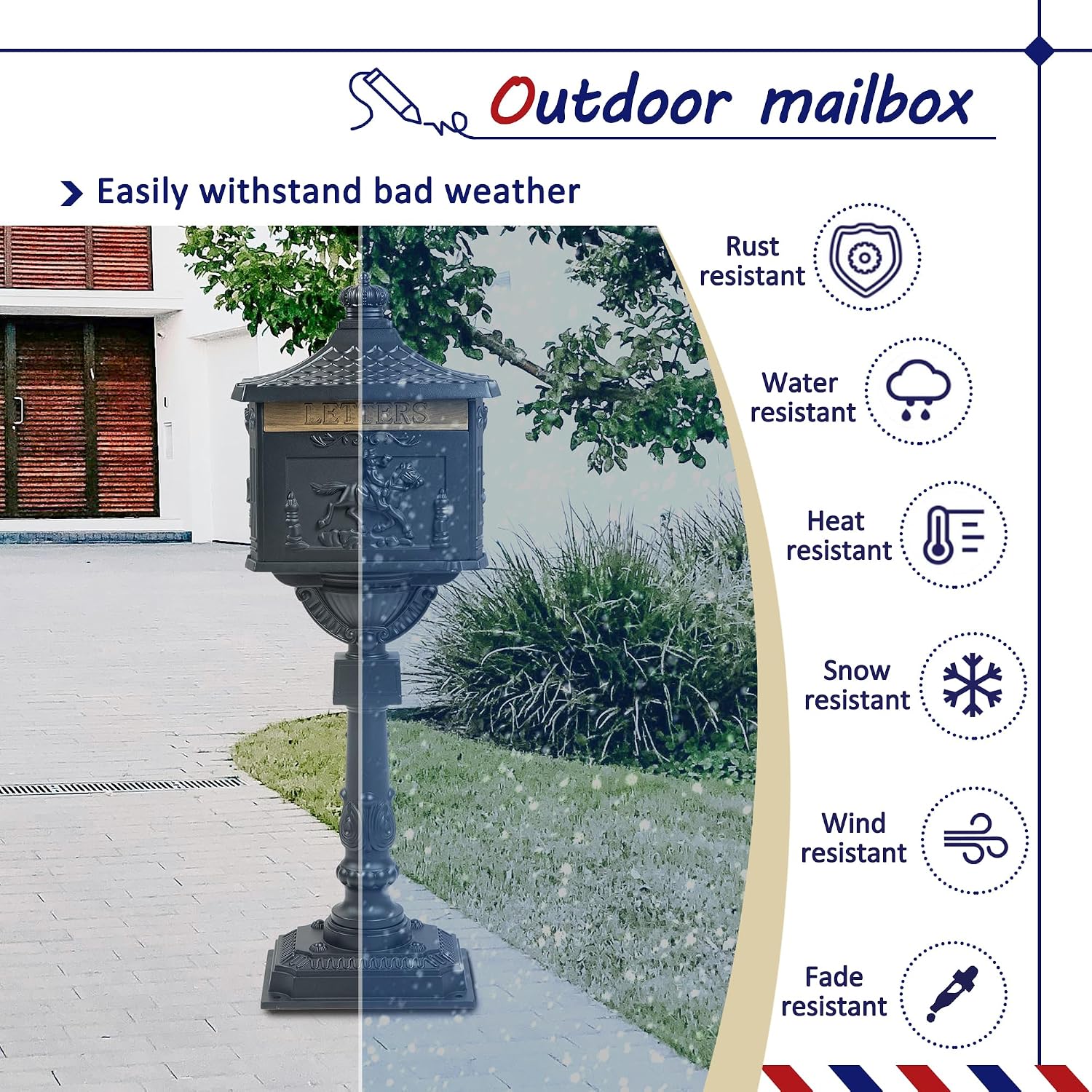 Retro Locking Mailboxes for Outside Aluminum Freestanding Mailbox with Post, Heavy Duty Mail Boxes for House with Post, Black