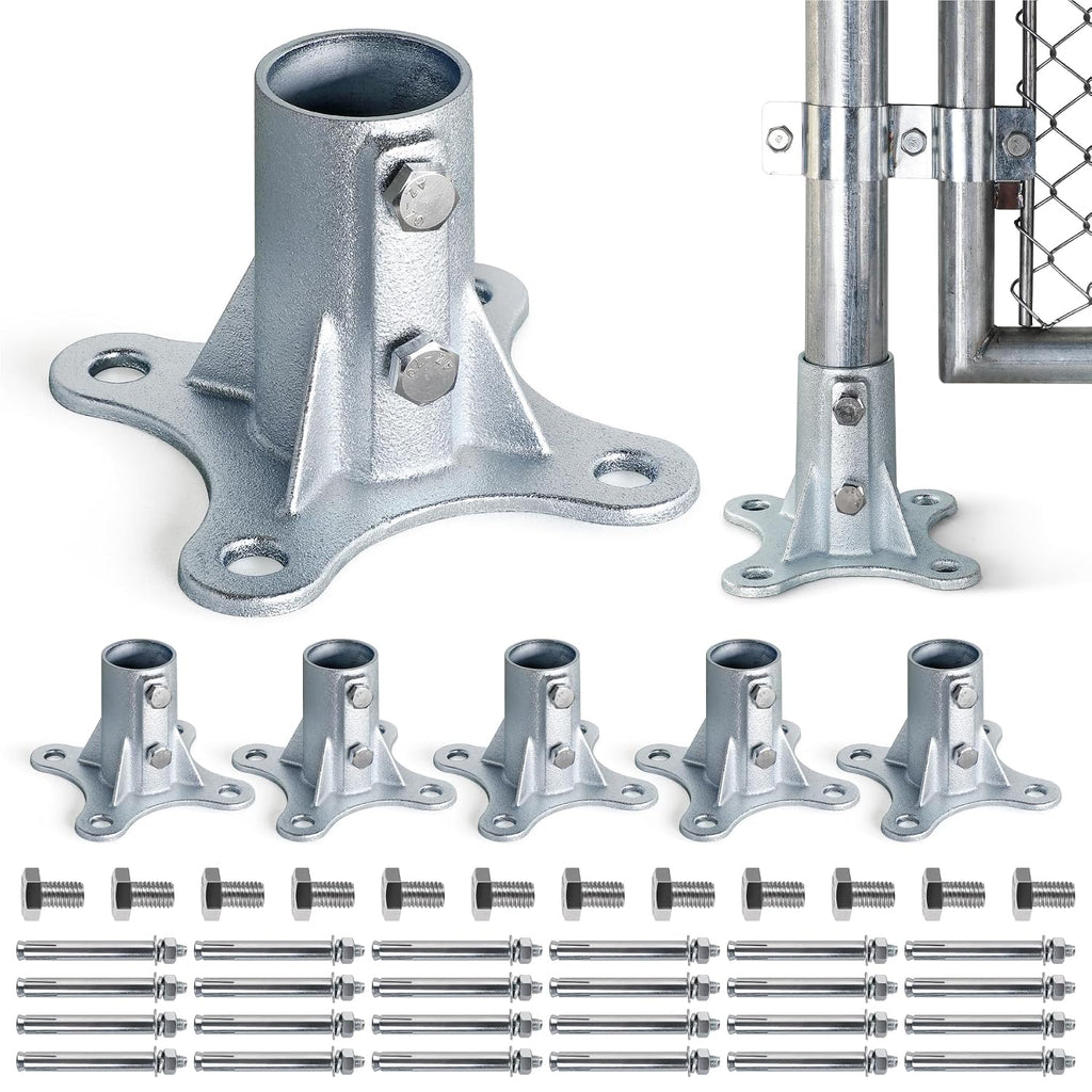Chain Link Fence Post Flange - 2' Heavy Duty Round Post Base Bracket (6-Pack) Fits 1-7/8' Outer Diameter Fence/Mailbox/Flag Posts - Floor Mount Flange Kit