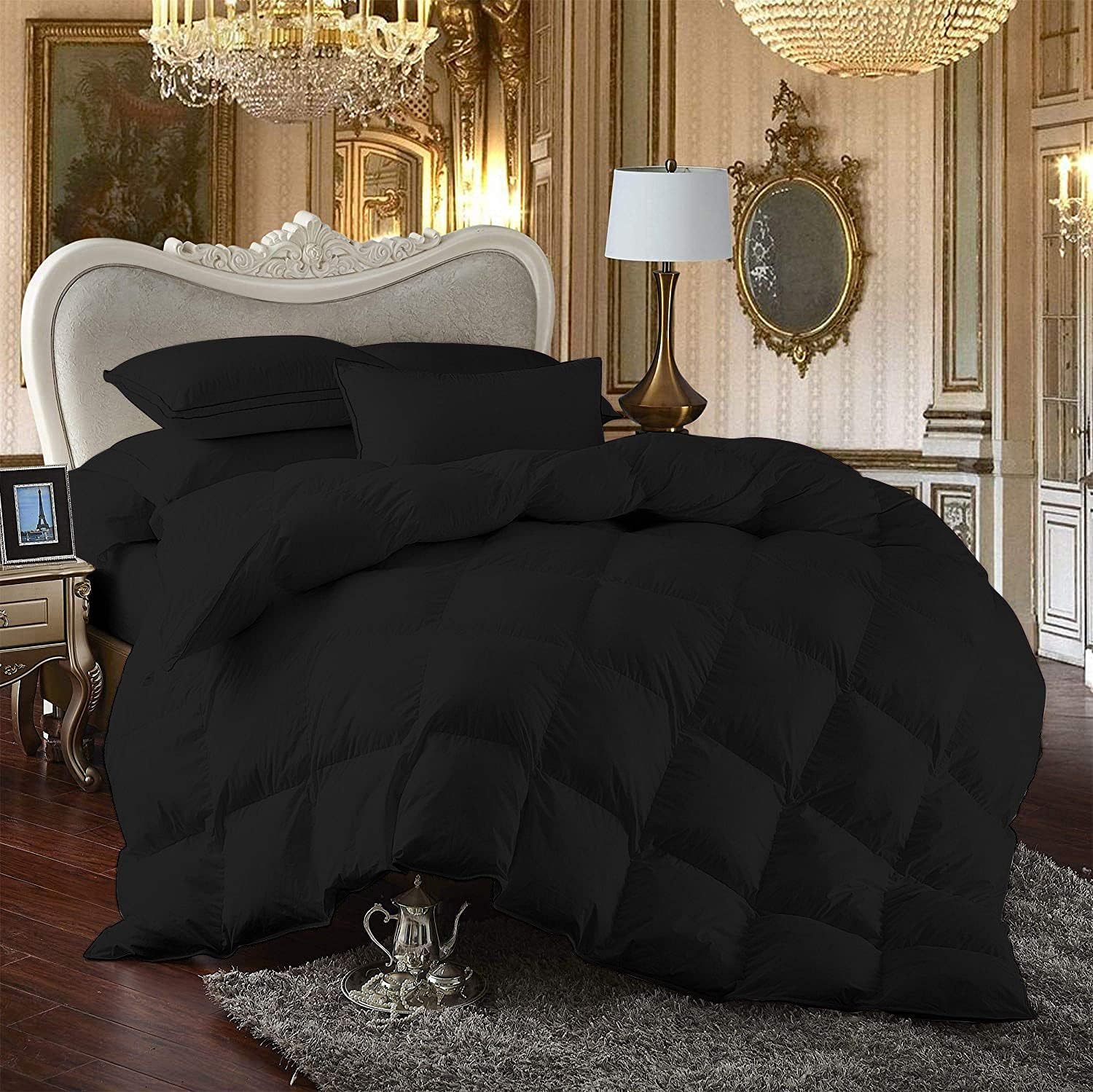 7 Piece Bed-in-A-Bag Comforter & Sheet Set 8-10' Deep Pocket, 100% Egyptian Cotton Queen Size, Black, Sets Include - 1Comforter, 1Flat Sheet,1Fitted Sheet, 2Pillowcase & 2Pillowsham