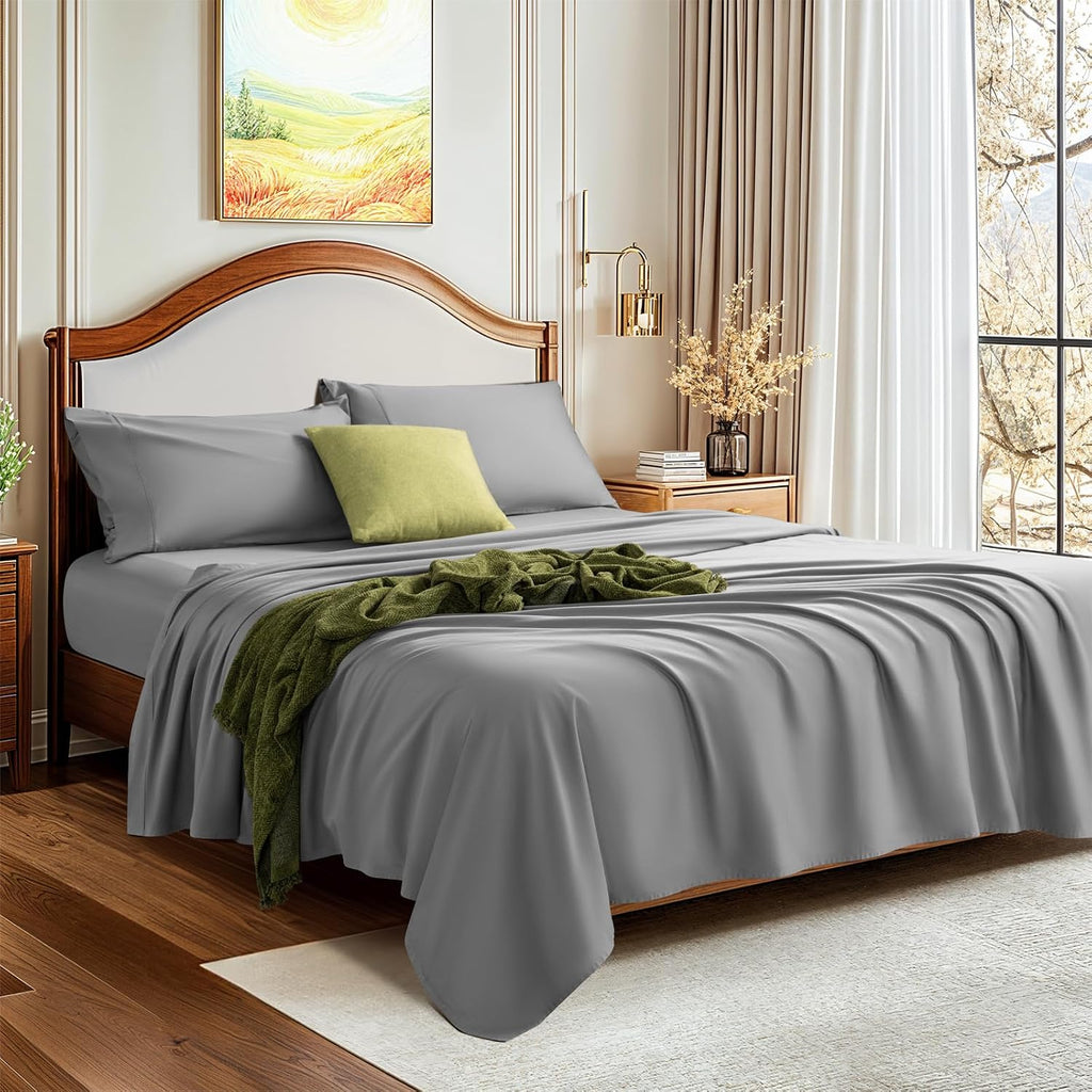 LBRO2M 1500 Thread Count Sheets 100% Egyptian Cotton Sheets Set Queen Size Sheets 16 Inches Deep Pocket Bedding 4 Piece Sets (Queen, Gray)