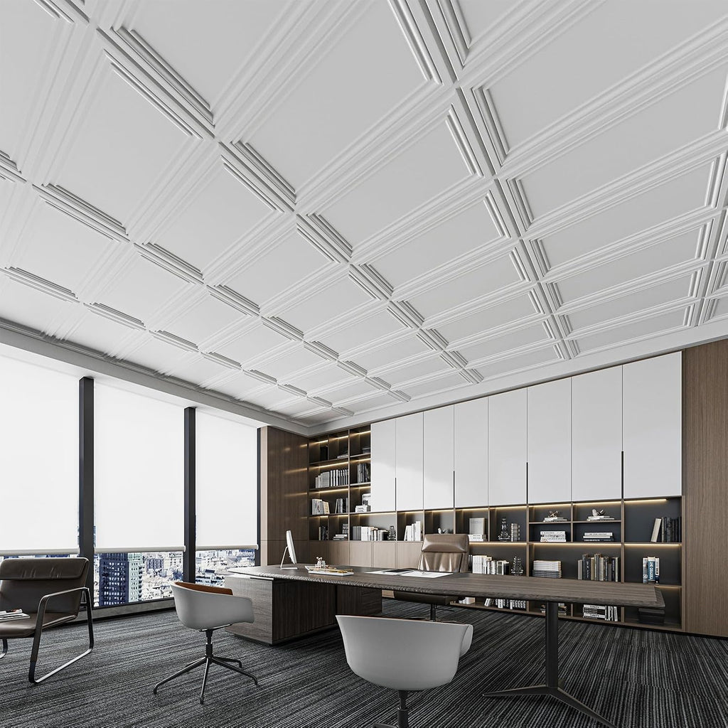Art3d Drop Ceiling Tiles 12 Pack, 24x48 3D Textured PVC Ceiling Tiles 2x4 for Interior Decoration, Covers 96 sq.,ft, for Home, Office, Store, Rectangular White