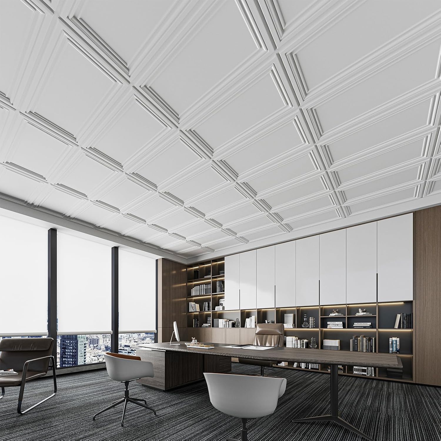 Art3d Drop Ceiling Tiles 12 Pack, 24x48 3D Textured PVC Ceiling Tiles 2x4 for Interior Decoration, Covers 96 sq.,ft, for Home, Office, Store, Rectangular White