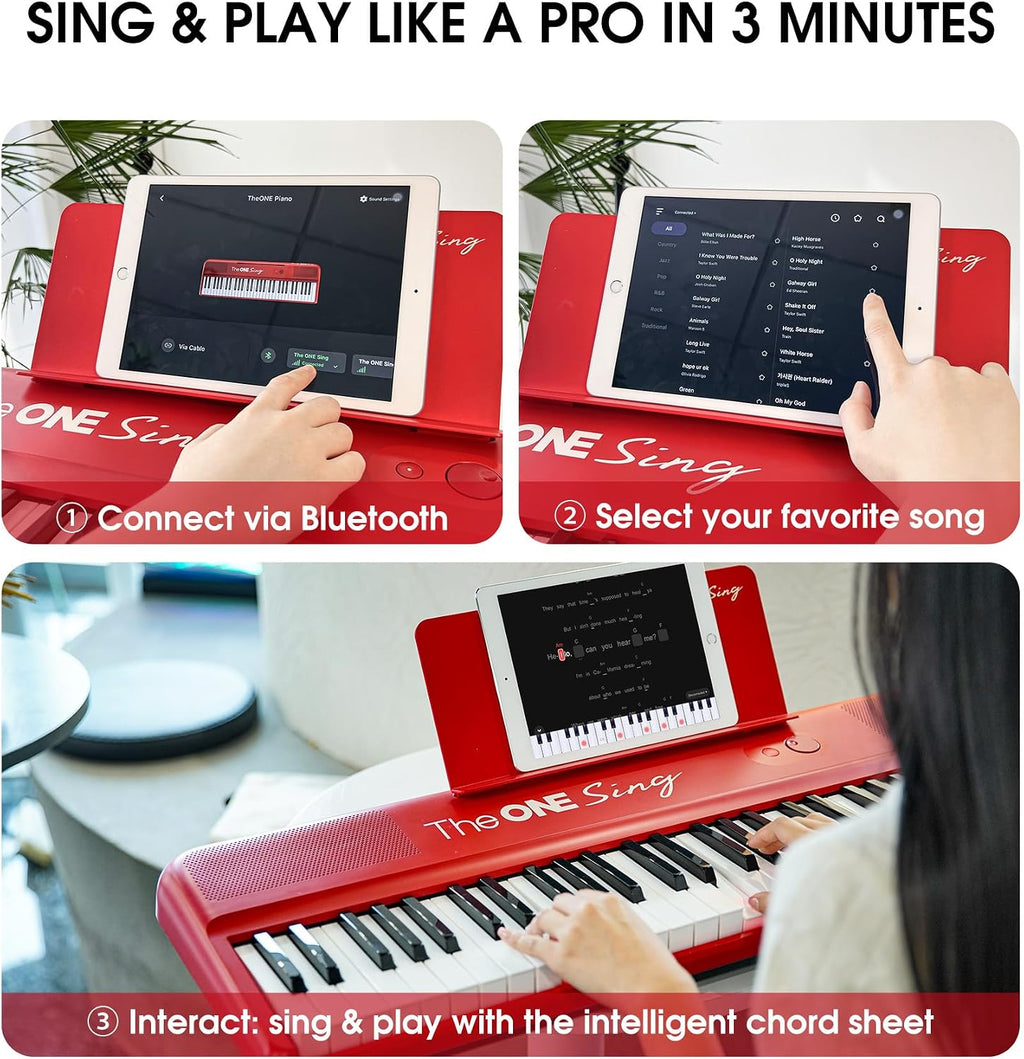 The ONE Keyboard Piano Sing, 61 Keys Piano Keyboard For Singing & Practice with Bluetooth, Record and Huge Library of Songs for Sing-Along, Electric Piano For Music Lover & Beginner (Black)