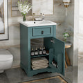 20 Inch Blue Green Bathroom Vanity with Ceramic Sink and Adjustable Shelf, Modern Bathroom Cabinet with Over Door Storage Rack and Soft Close Door