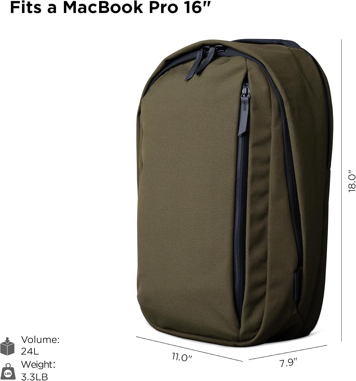 ALPAKA Metro Backpack Pro for Men - Fits 16' Laptop Business Travel Backpack with YKK Zippers, MOD Key Leash,Axoflux 600D (Army Green)