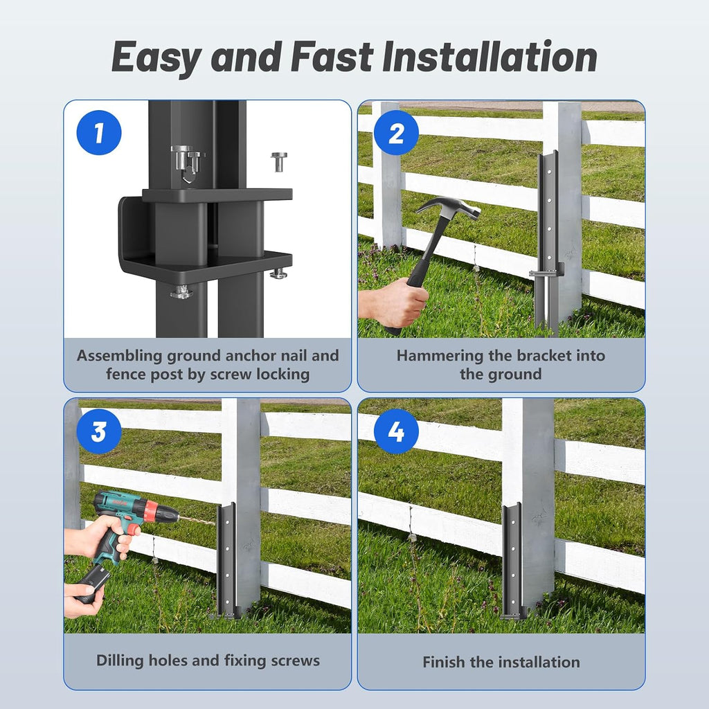 Thickened Fence Post Repair Anchor Kit, Heavy Duty Steel Fence Post Repair Stakes, Repair Tilted and Broken Wooden Post Support(8Pack/Black)