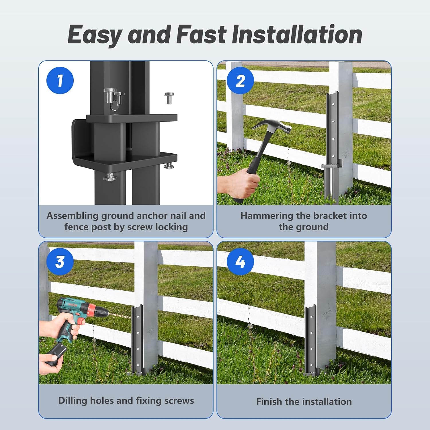 Thickened Fence Post Repair Anchor Kit, Heavy Duty Steel Fence Post Repair Stakes, Repair Tilted and Broken Wooden Post Support(8Pack/Black)