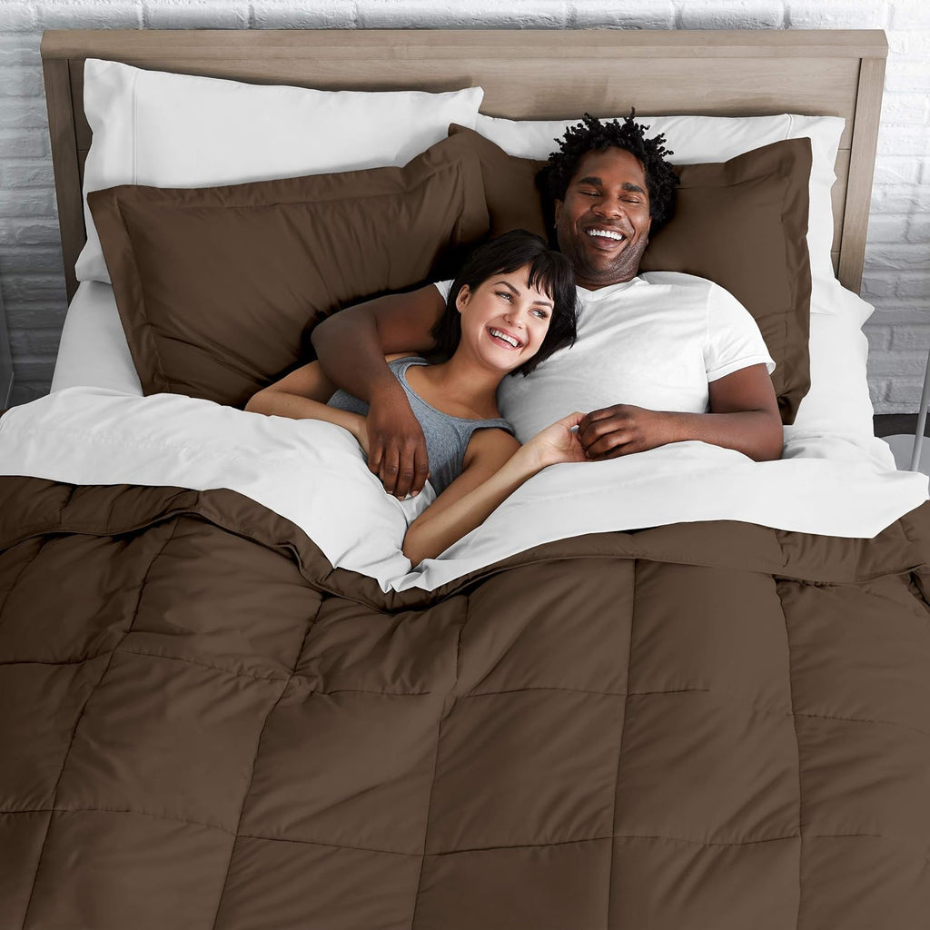 Oversized Queen All-Season Cooling Warmth Comforter Set – 3 Piece Bedding – 100% Egyptian Cotton, Long-Staple & Silky Soft – Luxury Hotel-Quality Duvet Insert – Machine Washable - Chocolate