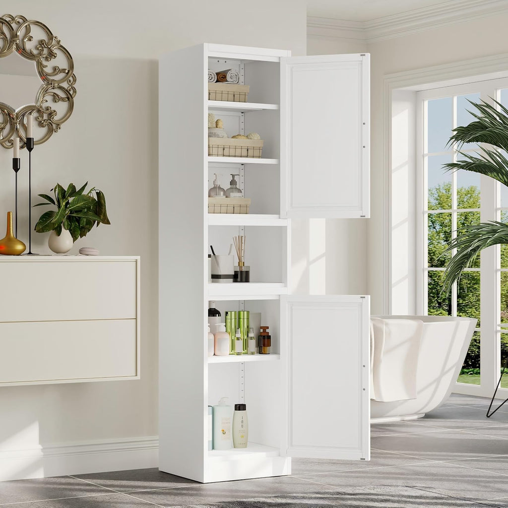 Metal Tall Narrow Kitchen Pantry Cabinet,Tall Bathroom Storage Cabinet,67' High Bathroom Organizers with Doors and Adjustable Shelves for Bathroom, Kitchen,Small Spaces