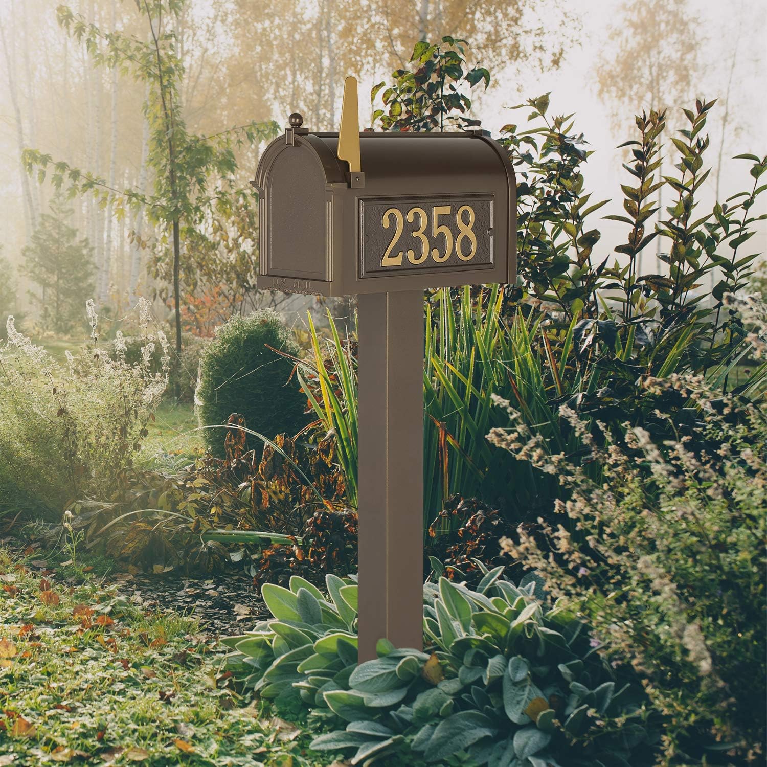 Whitehall Premium Mailbox with Side Address Plaques, Personalized Large Mailbox with Post and Address Plaque for Outside, Package Mail Box with Post (4 Colors Available)