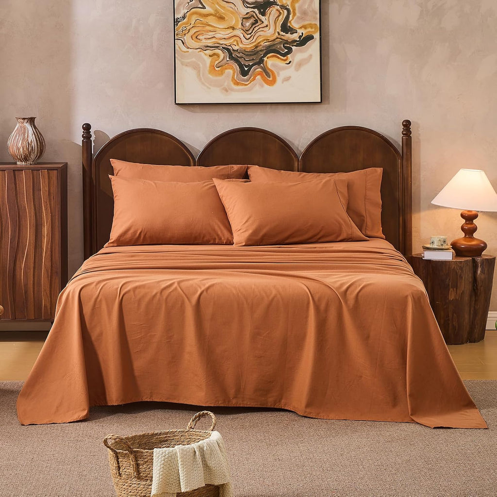 100% Linen Sheets Queen Size,Breathable & Durable 4-Piece Bed Flax Sheet Set,Soft All-Season Bedding for Hot Sleepers 16' Deep Pocket Oeko-TEX Certified,（Queen, Brown）