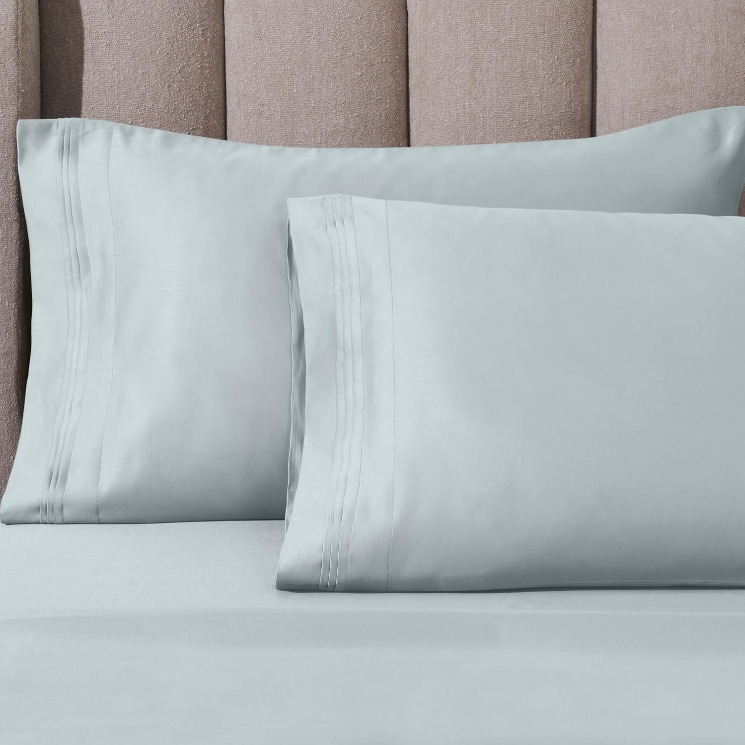 Superior Egyptian Cotton 4 Piece Sheet Set, Luxury 1000 Thread Count, Eco-Friendly, Sustainable Sheets, Ultra-Soft Basics, Solid, Deep Pocket Fitted Sheet, Flat Sheet, Pillowcases, Full, Baby Blue