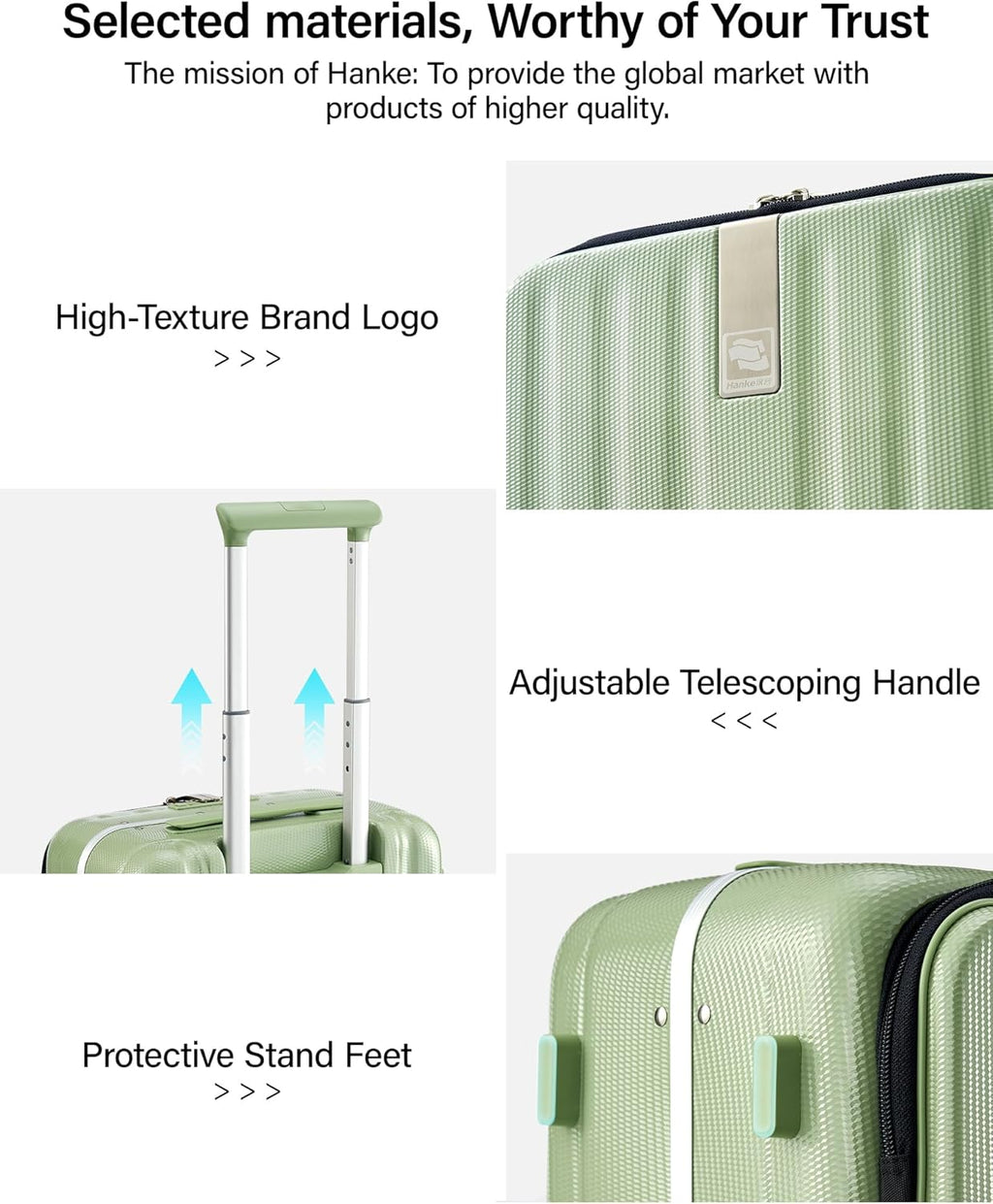 Hanke 26 Inch Large checked Luggage PC Hard Shell luggage Top Opening Aluminum Frame Travel Luggage Suitcases with Wheels for Woman Men.(Bamboo Green)