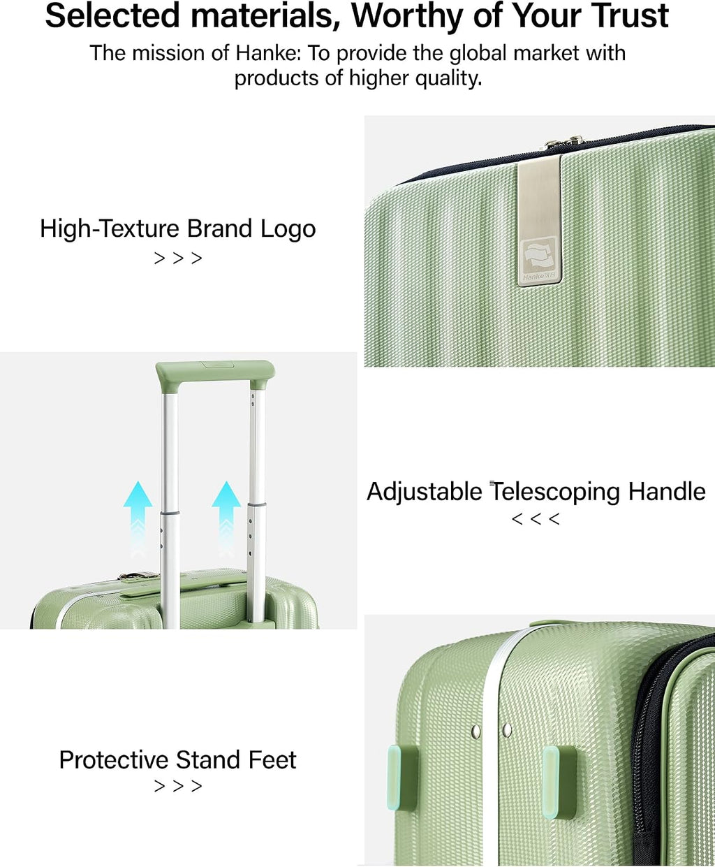 Hanke 20 Inch Carry-On Luggage with Wheels PC Hard Shell Suitcases Top Opening Aluminum Frame Travel Luggage Suitcases for Woman Men.(Bamboo Green)