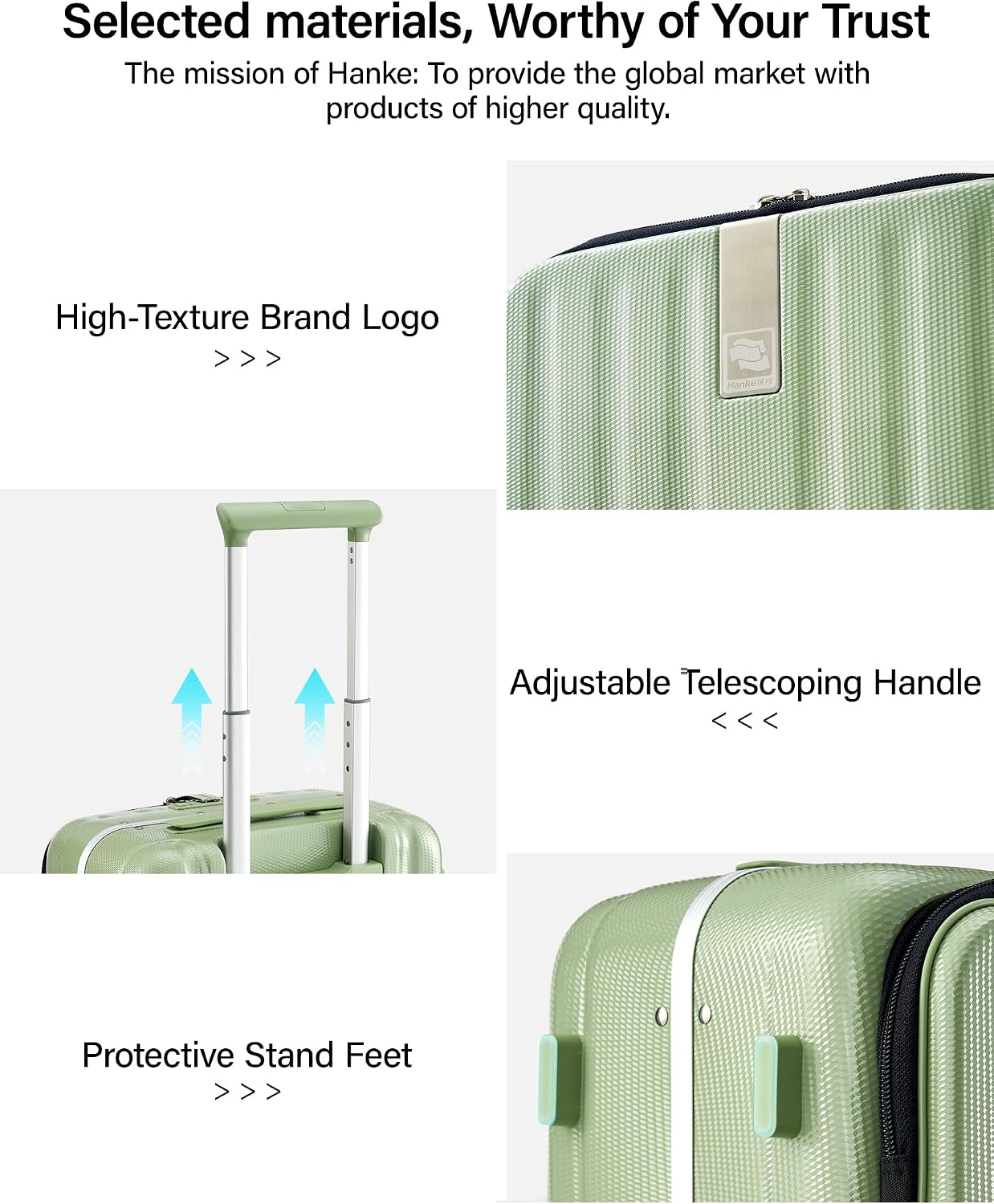 Hanke 24 Inch Checked Luggage PC Hard Shell luggage Top Opening Aluminum Frame Travel Luggage Suitcases with Wheels for Woman Men.(Bamboo Green)