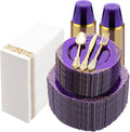 Bestluck 700PCS Clear Purple Plastic Plates for 100 Guests, Disposable Plate with Gold Trim include 100 Dinner plates, 100 Dessert Plates, 100 Gold Silverware, Cups and Napkins for Party, Graduation