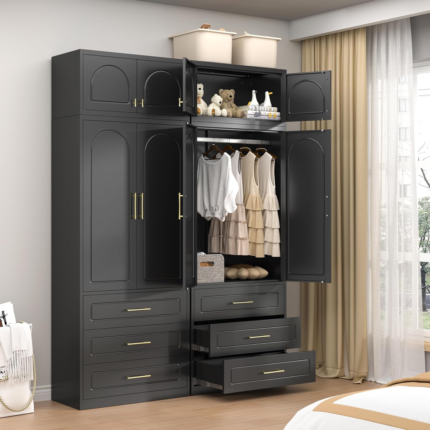 90' Tall Kitchen Pantry Cabinet,Storage Cabinet with Doors and Adjustable Shelves,Modern Kitchen Hutch Cabinets,Freestanding Cupboard for Livingroom Diningroom