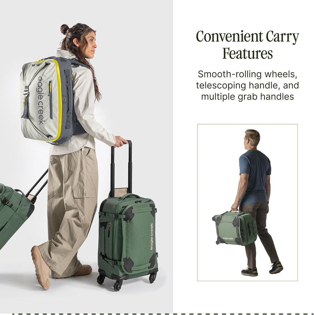 Eagle Creek Gear Warrior XE 4-Wheel Carry-On Luggage for Travel Essentials - Smooth Rolling Wheels - Lockable Zippers - Interior Laptop Sleeve - Jungle Green - 21.74'