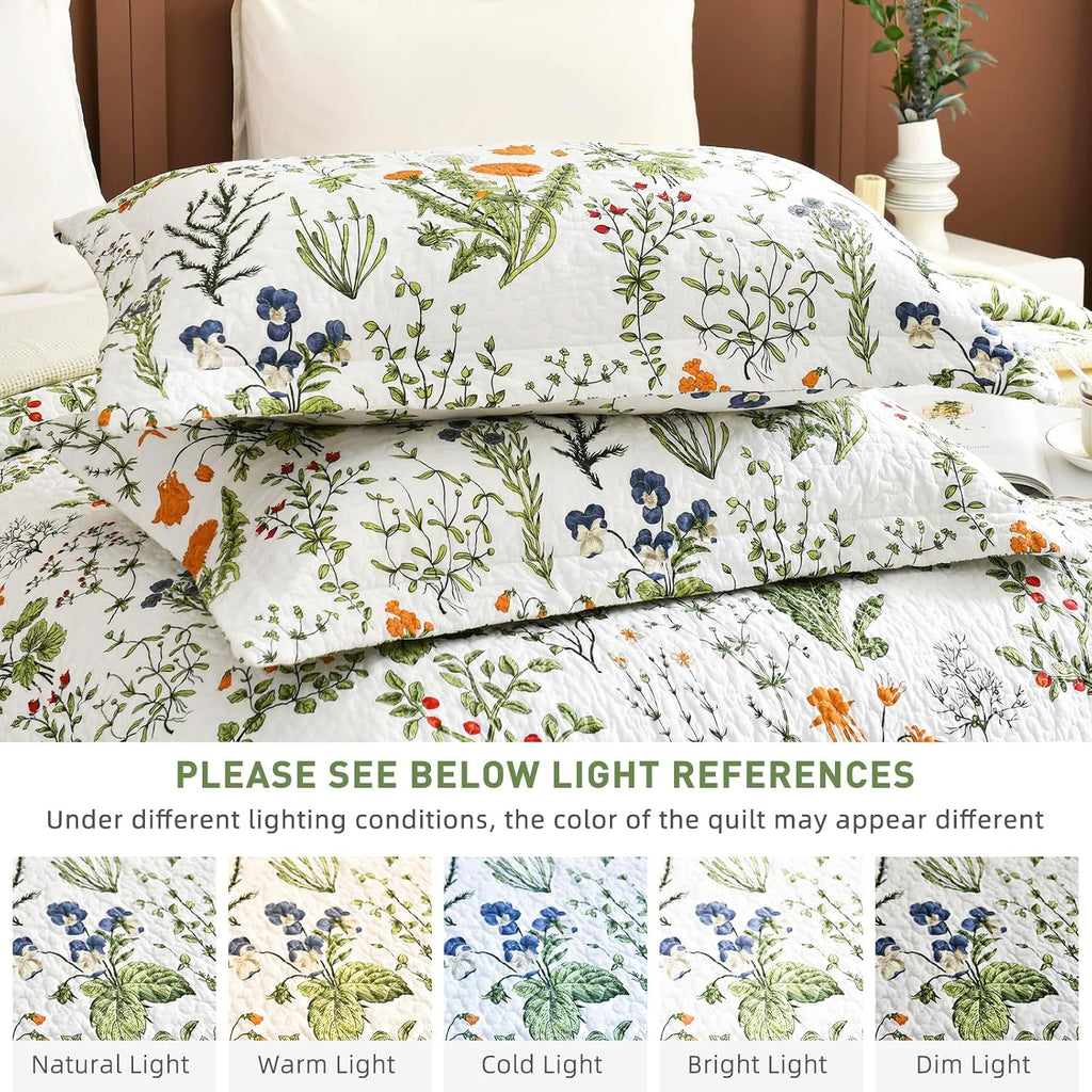 Lady Ann Oversized King Quilt Bedspreads 120x120-100% Cotton Floral California King Size Quilt Bedding Set Yellow Flowers & Leaves Pattern Plant Botanical Printed Quilted Coverlet Set, 3 Pcs