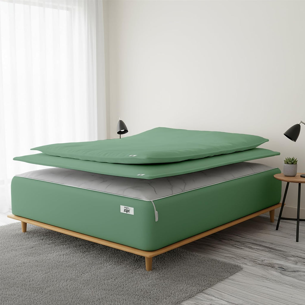COTTON STICH 600 TC Zipper Fitted Sheet, 100% Egyptian Cotton, 18' Deep Pocket, Easy Zip Change, All-Around Secure Fit - Twin Size Bed - Emerald Green
