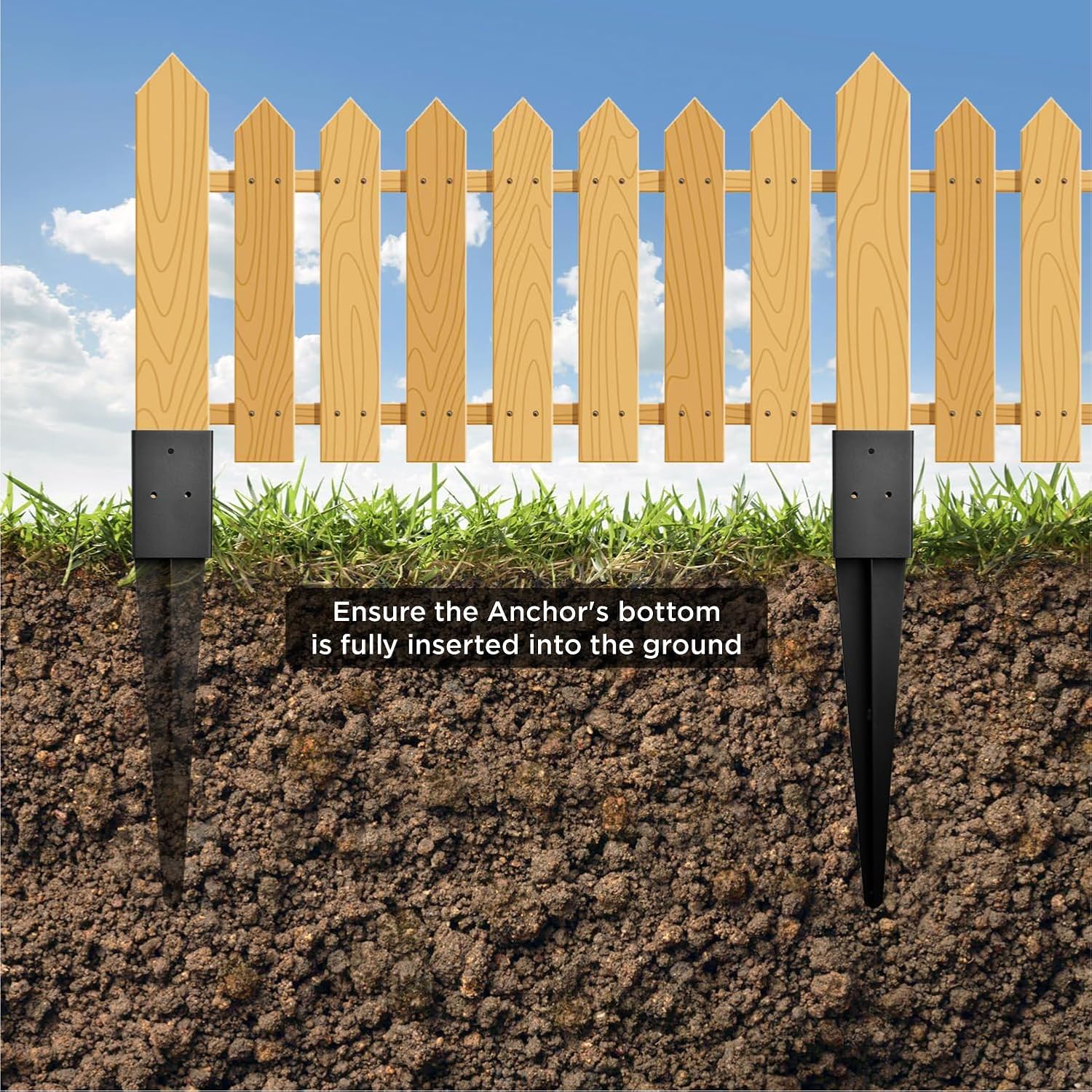 Heavy Duty Metal Fence Post Anchor Ground Spike 31.5''x4''x4'' for Fence, Mailbox, Bird Feeder, Decking, Banner, ... with The Black Powder Coating Cover on The Surface (Set 8)