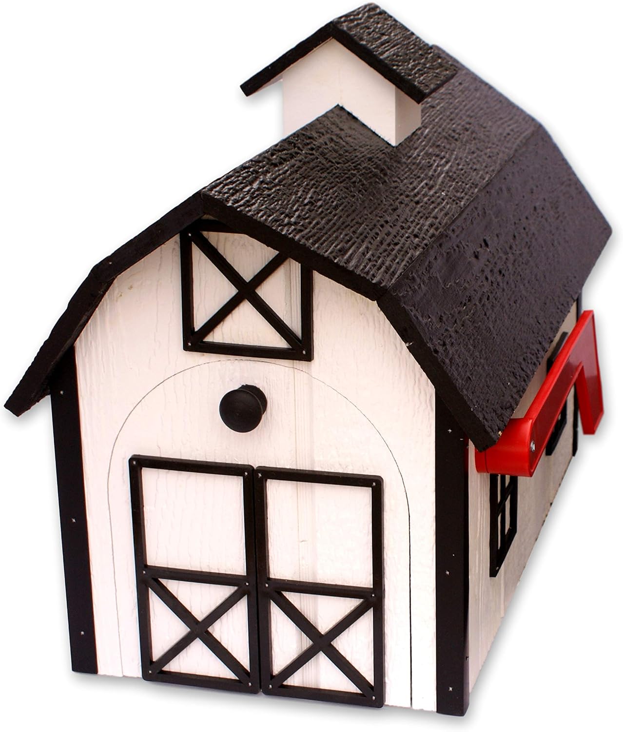 AmishToyBox Deluxe Wooden Mailbox, Dutch Barn Style with Rustic Cupola (White with Black Trim), Amish-Made