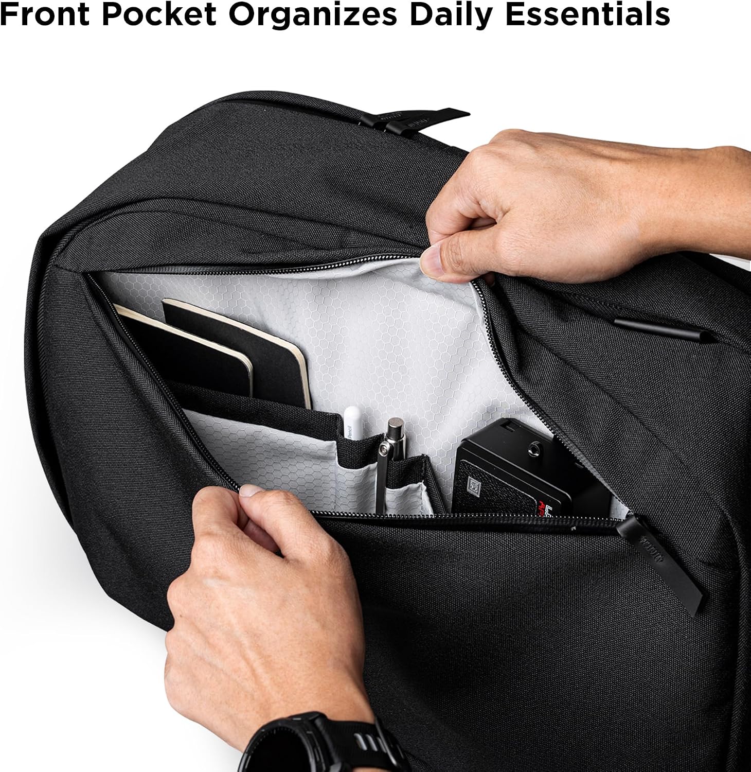 ALPAKA Metro Backpack Pro for Men 24L - Fits 16' Laptop Business Travel Backpack with YKK Zippers, MOD Key Leash & Luggage Pass-through, Durable Padded and Weatherproof Work Bag,Axoflux 600D (Black)