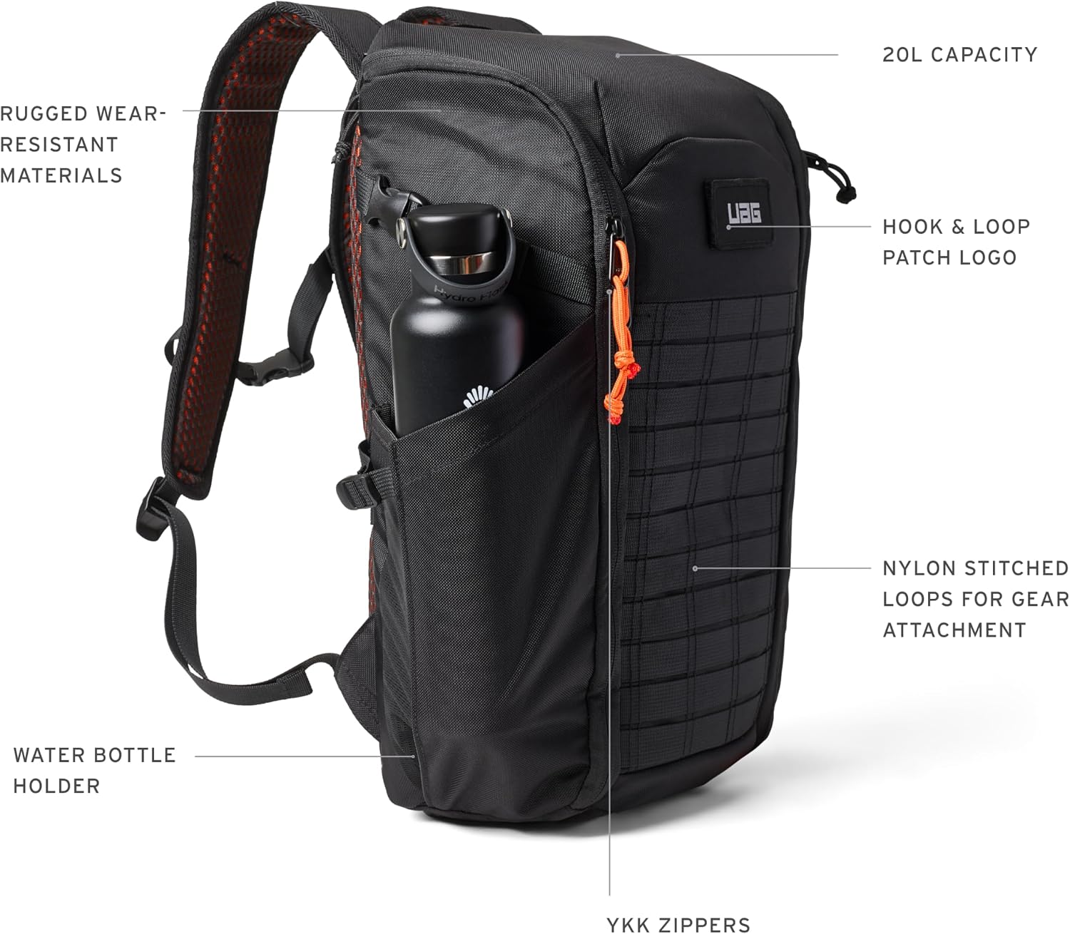 URBAR ARMOR GEAR UAG 20-Liter Laptop Backpack - Lightweight Travel Carry-on Luggage Daypack Fits up to 16' Laptop, Civilian Black/Orange