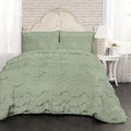 100% Egyptian Cotton, 550 GSM Microfiber Filled Quilt Ruffled Textured 3 Piece Full/Queen Size Comforter Set, Light Sage