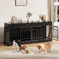 GAOMON Dog Crate Furniture for 2 Dogs, 78.7'' Large Dog Kennel Indoor with 4 Storage Drawers and Feeding Bowls, Double Dog Crate TV Stand for Small and Medium Dogs, Black