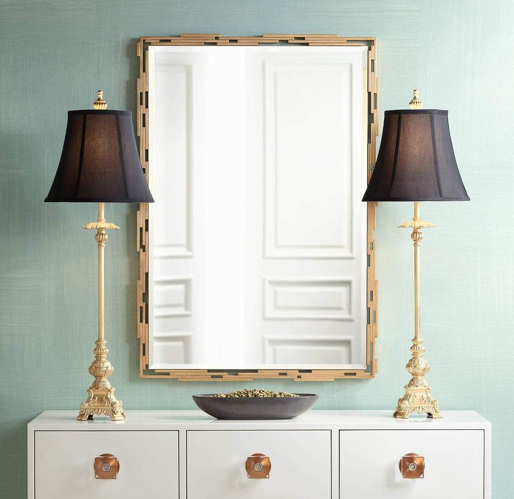 Regency Hill Juliette Traditional French Country Buffet Table Lamps 36.5' Tall Skinny Set of 2 Glam Luxury Style Gold Candlestick Black Fabric Bell Shade for Living Room House Home Entryway