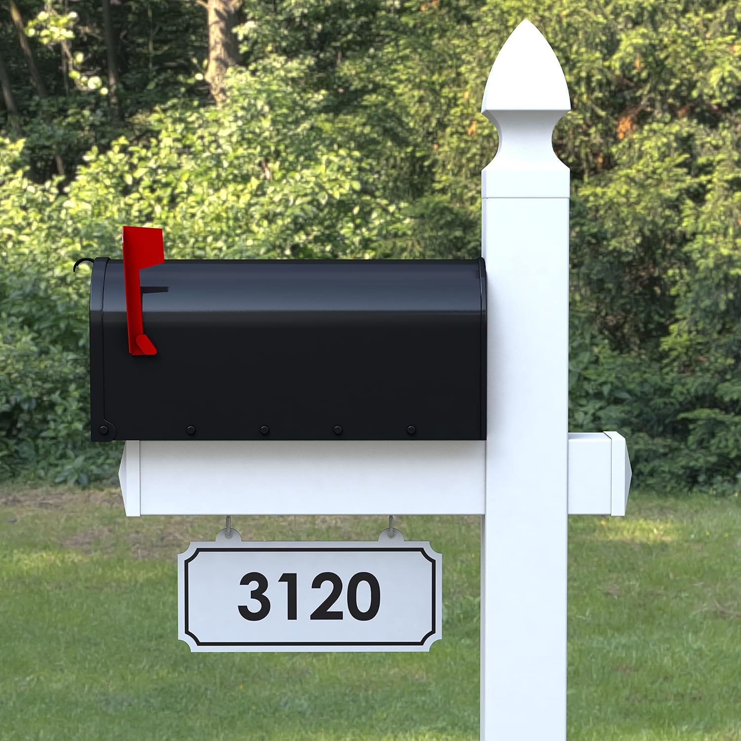 4Ever Products The Carmel Vinyl Mailbox Post System - Includes Black Steel Mailbox and Custom Street Address (White)